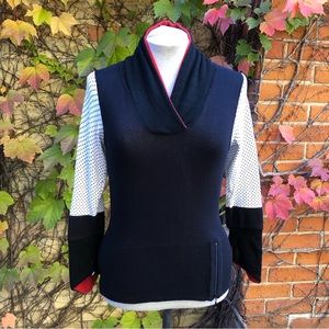 Spade Cuff Cashmere Sweater Upcycled Embody Red Black White Top Small